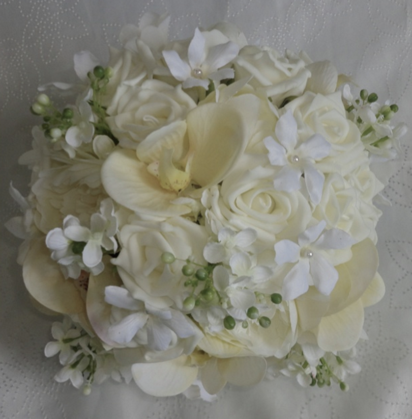 Ivory Real Touch Orchids and Rose Brides Bouquet